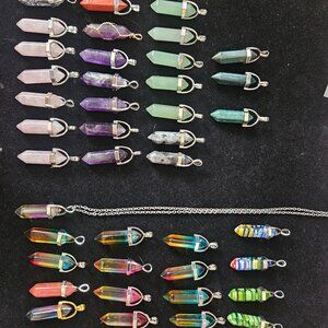46pc Crystal Point Pendant Lot – Natural Stone & Aura Glass Bullet Pendants Bulk